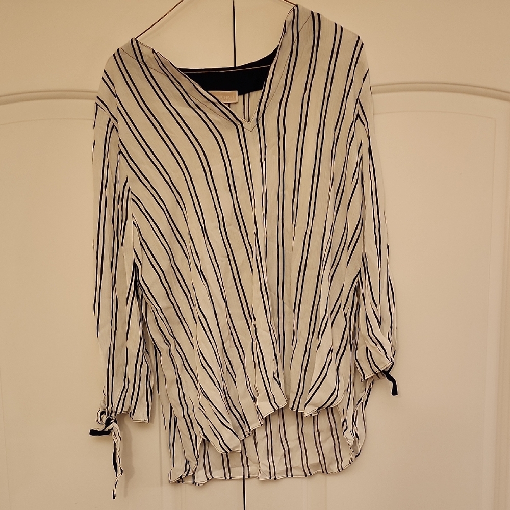 Michael Kors White and Navy Striped Blouse